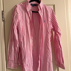 Ralph Lauren Pink and White Striped Button Down Shirt